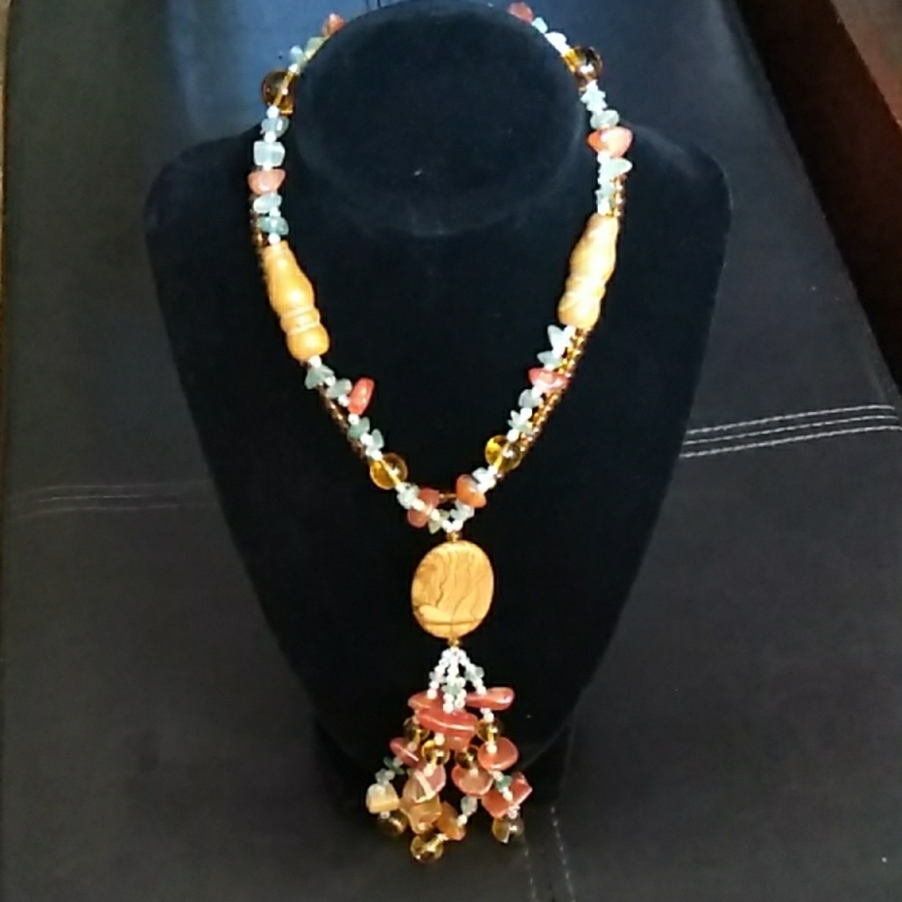 Faux wood & stone necklace